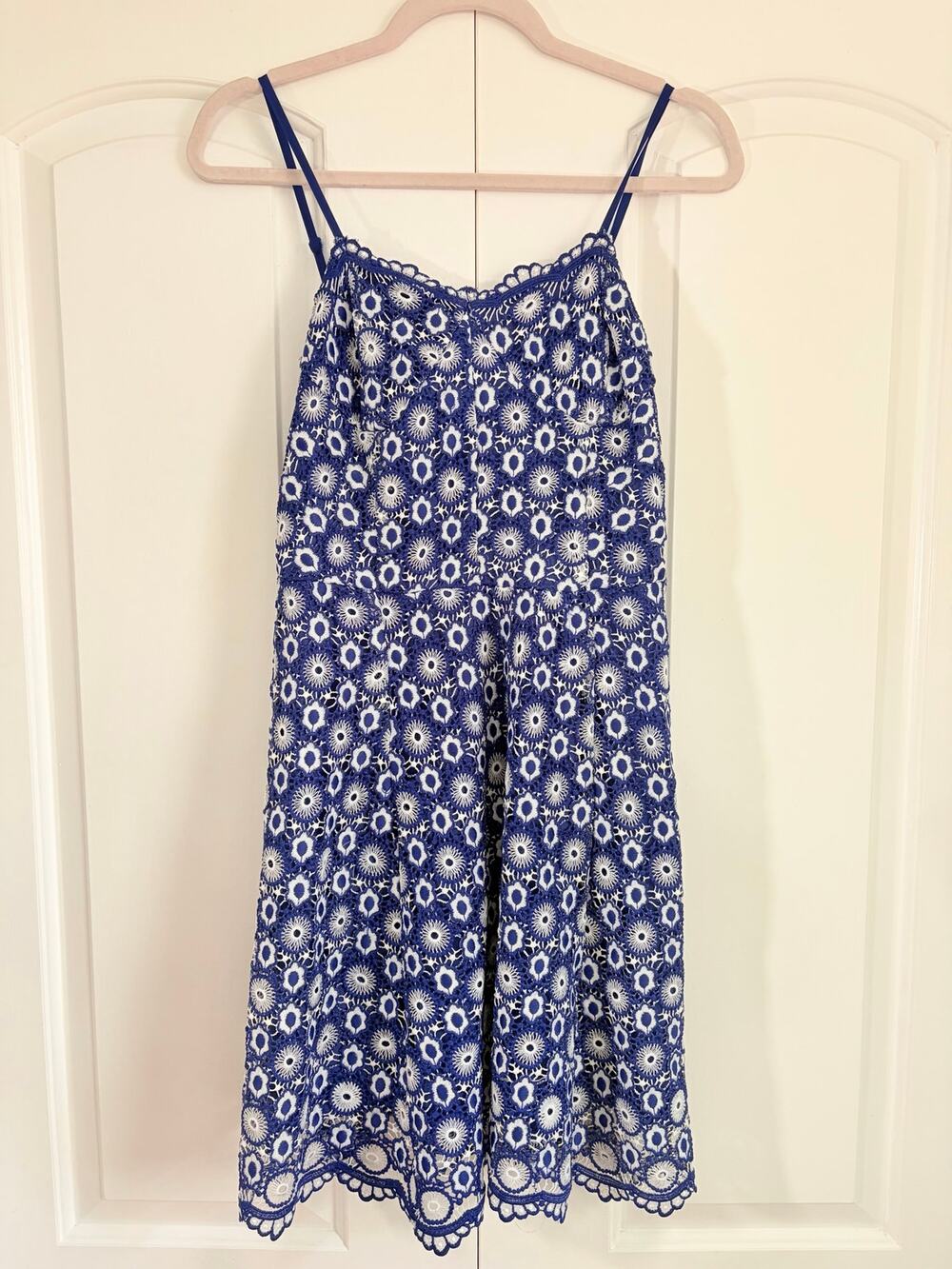 Blue White Embroidered Lace Spaghetti Strap Mini Dress Size 2 Sugar + Lips